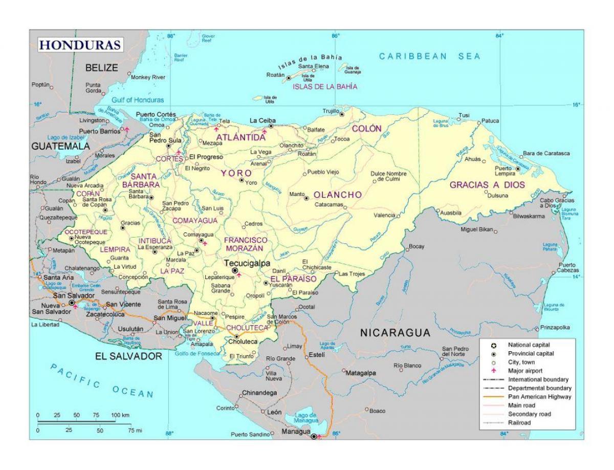 Hondurasa kartē ar pilsētām