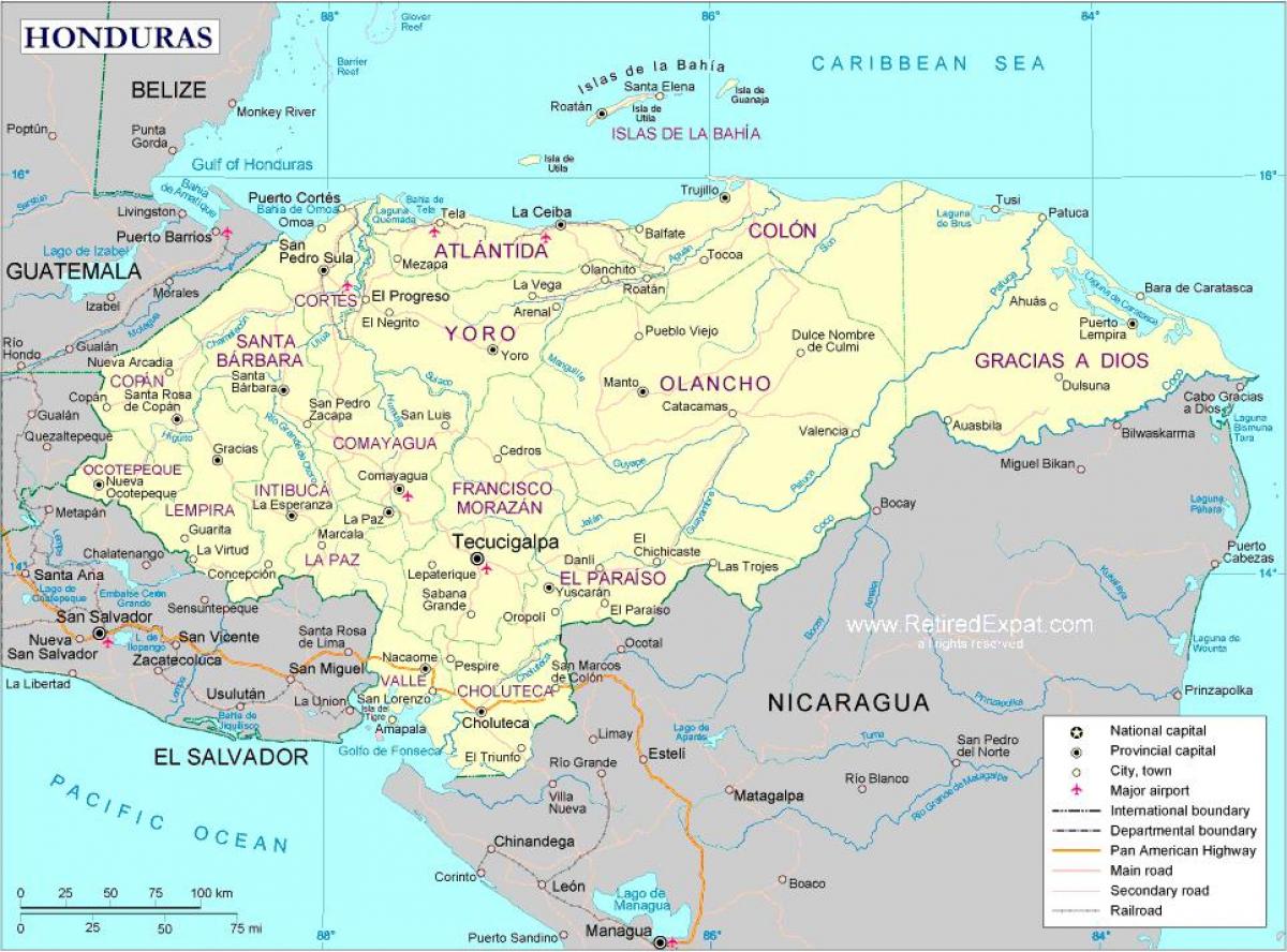 karte politiskā karte Hondurasa