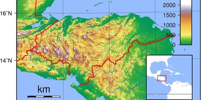 Karte Hondurasa topogrāfiskās