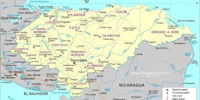 Karte politiskā karte Hondurasa